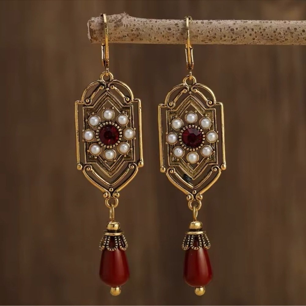 Marquis Ethnic Bordo Vintage Bronze Brushed Earrings - Picture 2 of 8